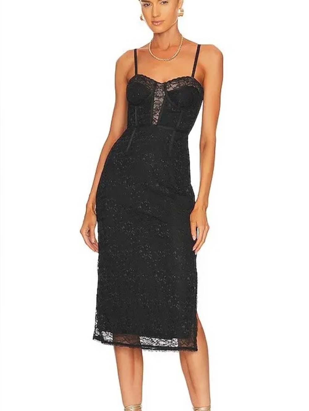 Jonathan Simkhai Roslyn Bustier Midi Dress Black Lace Trim Slip Size Large